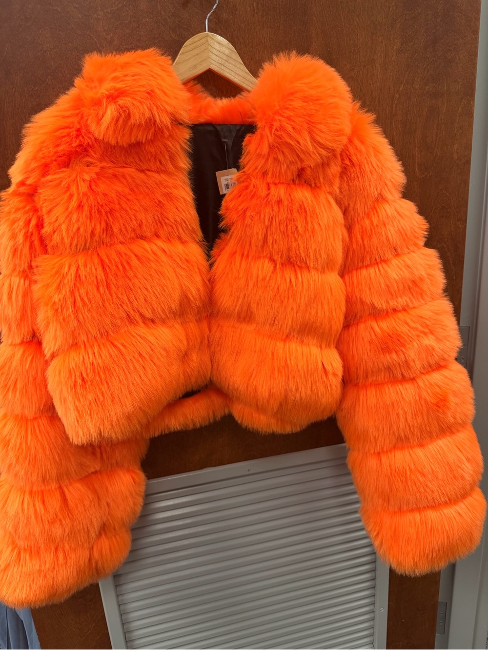 Cropped Faux fur Vibrant Orange jacket